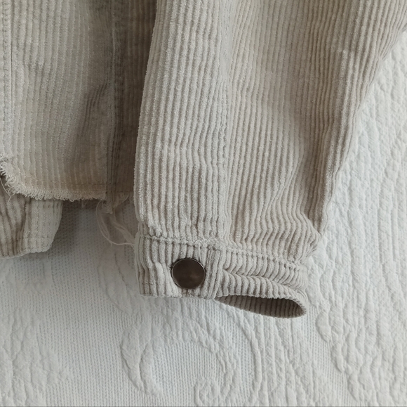 POL Beige Corduroy Jacket Crop Fringe Gray Button Down Oversized Distressed Cool - Picture 5 of 10